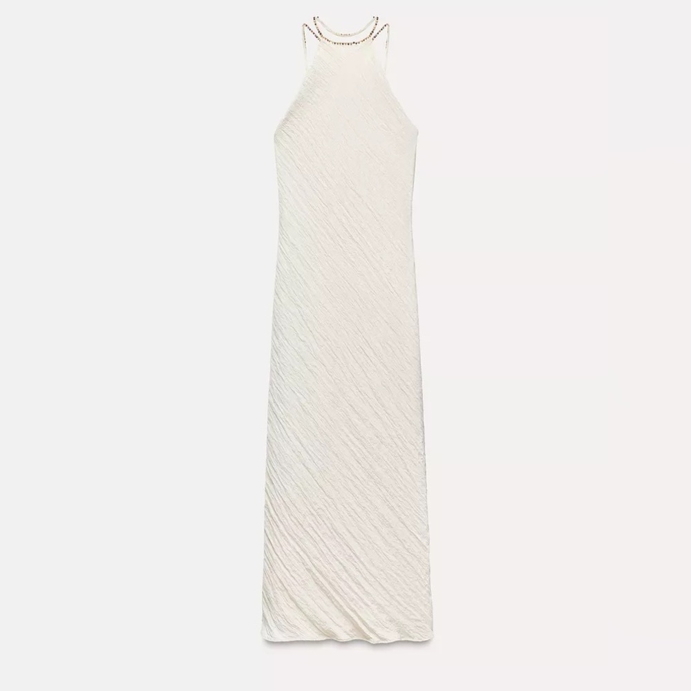 Zara wrinkle-look beaded mini dress